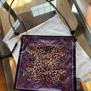 Versace Jeans Couture satin regal purple print scarf new chic handbag